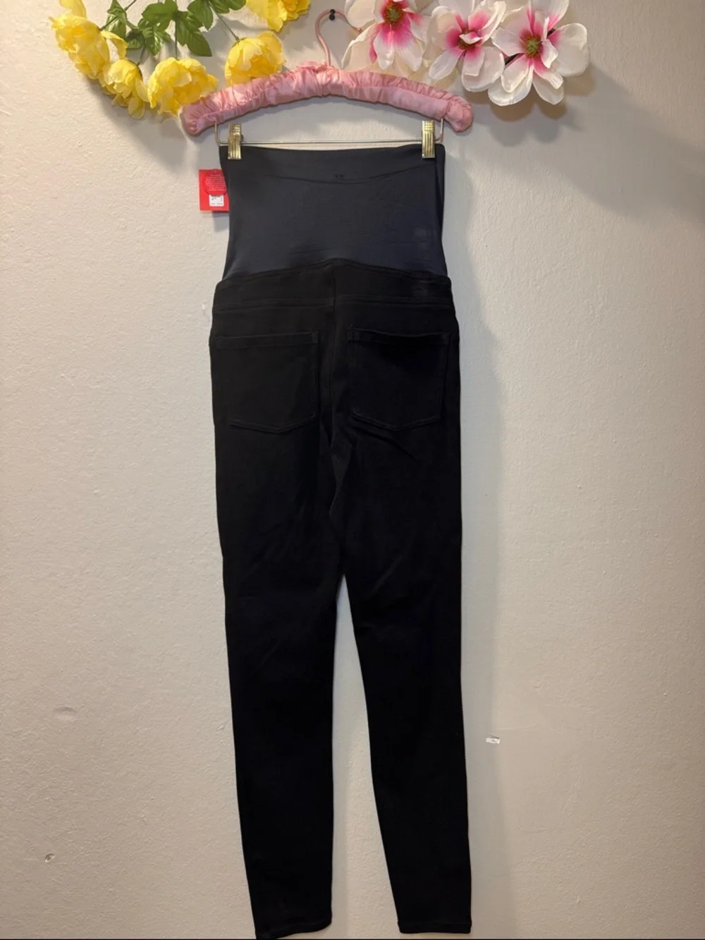SPANX Black Leggings with Dark Navy Waist Panel - Picture 4 of 6